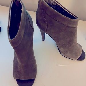 Grey open toe booties